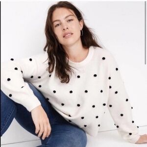 Madewell Pullover Pom Pom Sweater Ivory Merino Wool Blend Medium Oversized